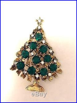 Vintage Estate Signed Weiss Green and Crystal Rhinestone Christmas Tree Pin