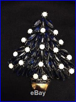 Vintage Estate Signed Weiss Royal Blue Christmas Tree Brooch Pin