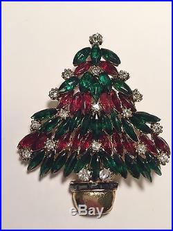 Vintage Estate Signed Weiss Ruby & Emerald Christmas Tree Brooch Pin