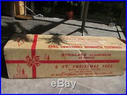 Vintage Evergleam 43 Branch 6 FT Fountain 4556 Pom Pom Aluminum Christmas Tree