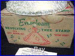 Vintage Evergleam Aluminum Christmas Musical Revolving Tree Stand MID Century