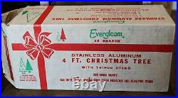 Vintage Evergleam Fountain Stainless Aluminum 4' Tree With Box 58 branches Nice