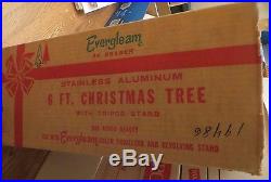 Vintage Evergleam Stainless Aluminum Christmas Tree in Box USA with Tripod Stand