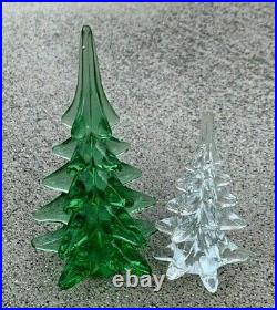 Vintage FENTON Clear & Green Plain Christmas Trees Evergreen SET 8 & 6? Sj17j