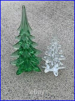 Vintage FENTON Clear & Green Plain Christmas Trees Evergreen SET 8 & 6? Sj17j