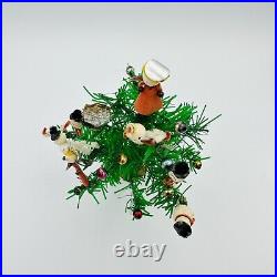 Vintage Fairyland Tinsel Christmas Tree With Glass & Cotton Ornaments IN BOX