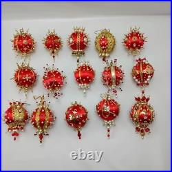 Vintage Fancy Push Pin Ornament Lot Red And Gold Christmas Tree Ornaments