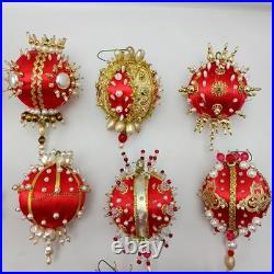 Vintage Fancy Push Pin Ornament Lot Red And Gold Christmas Tree Ornaments