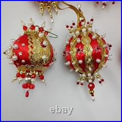 Vintage Fancy Push Pin Ornament Lot Red And Gold Christmas Tree Ornaments