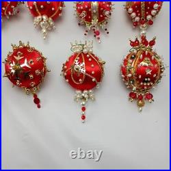 Vintage Fancy Push Pin Ornament Lot Red And Gold Christmas Tree Ornaments