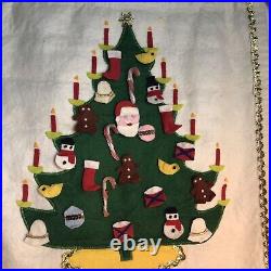 Vintage Felt Advent Calendar Banner Merry Christmas Tree Handmade Metal Hooks