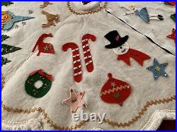 Vintage Felt Christmas Tree Skirt Handmade Santa Reindeer Mid Century Kitsch