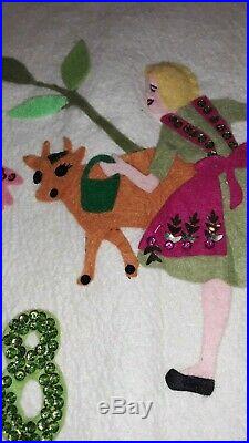 Vintage Felt Christmas Tree Skirt Tablecloth 12 Days of Christmas