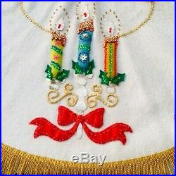 Vintage Felt Fabric Christmas Tree Skirt Sequins Beads Gold Braid Handmade 38