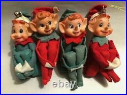 Vintage Felt Pixie Elf Elves Knee Hugger Christmas Tree Ornament LOT of 4