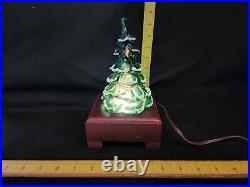 Vintage Fenton Art Glass Flocked Christmas Tree With Light Up Wood Base