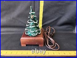 Vintage Fenton Art Glass Flocked Christmas Tree With Light Up Wood Base