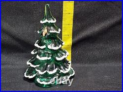 Vintage Fenton Art Glass Flocked Christmas Tree With Light Up Wood Base