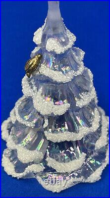 Vintage Fenton Snow Flocked Iridescent Glass Christmas Tree Gold Bird 2 X 3