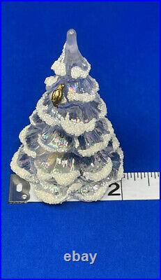 Vintage Fenton Snow Flocked Iridescent Glass Christmas Tree Gold Bird 2 X 3