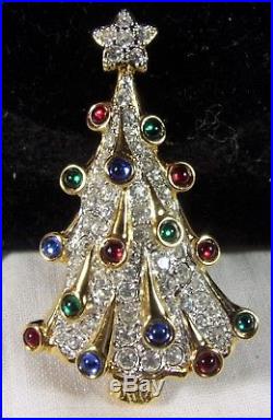 Vintage Fine Swarovski Crystal Rhinestone Christmas Tree Pin/Brooch Swan Logo