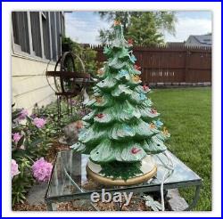 Vintage Flocked Ceramic Christmas Tree 16 Music Box Birds Light