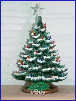 Vintage Flocked Ceramic Christmas Tree Light Up Silent Night Music Box Nowells