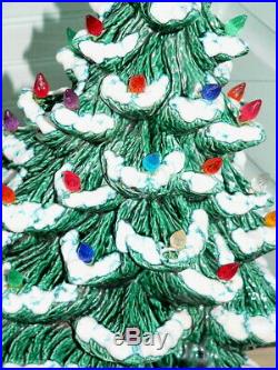 Vintage Flocked Ceramic Christmas Tree Light Up Silent Night Music Box Nowells