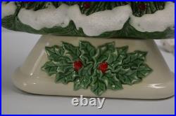 Vintage Flocked Ceramic Christmas Tree Slim Mantle Holly Red Green 16 Tall Vintage Flocked Ceramic Christmas Tree Slim Mantle Holly Red Green 16 Tall