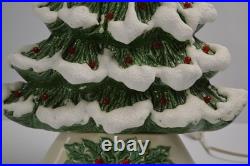 Vintage Flocked Ceramic Christmas Tree Slim Mantle Holly Red Green 16 Tall