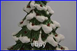 Vintage Flocked Ceramic Christmas Tree Slim Mantle Holly Red Green 16 Tall