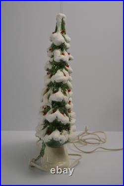 Vintage Flocked Ceramic Christmas Tree Slim Mantle Holly Red Green 16 Tall Vintage Flocked Ceramic Christmas Tree Slim Mantle Holly Red Green 16 Tall