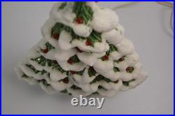 Vintage Flocked Ceramic Christmas Tree Slim Mantle Holly Red Green 16 Tall Vintage Flocked Ceramic Christmas Tree Slim Mantle Holly Red Green 16 Tall