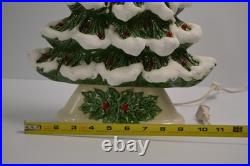 Vintage Flocked Ceramic Christmas Tree Slim Mantle Holly Red Green 16 Tall