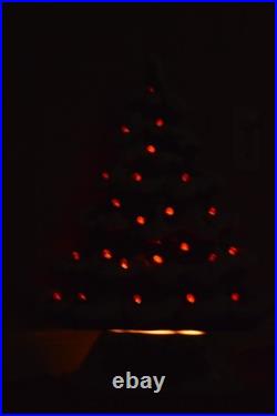 Vintage Flocked Ceramic Christmas Tree Slim Mantle Holly Red Green 16 Tall Vintage Flocked Ceramic Christmas Tree Slim Mantle Holly Red Green 16 Tall