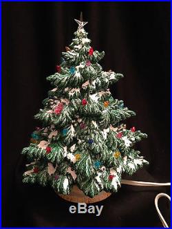 Vintage Flocked Ceramic Small Christmas Tree Multi Colored Lights Electric 9