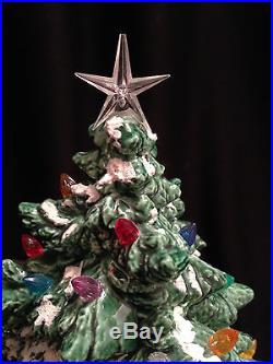 Vintage Flocked Ceramic Small Christmas Tree Multi Colored Lights Electric 9