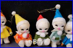 Vintage Flocked Christmas Tree Ornament Lot 50s Pixies Elf Elves Snowbaby Japan