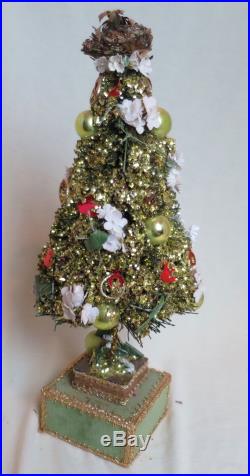 Vintage Florentine Paper Gilt Brush Bottle Mercury Glass Christmas Tree Italy
