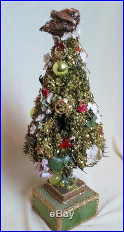 Vintage Florentine Paper Gilt Brush Bottle Mercury Glass Christmas Tree Italy
