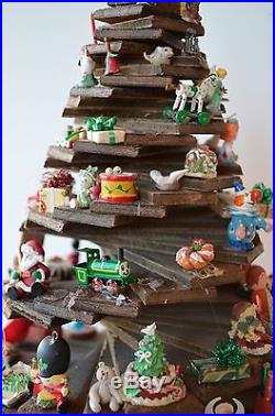Vintage Folk Art Christmas Tree Handmade Through the Years Wooden Spiral