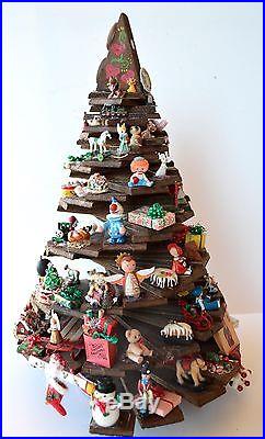 Vintage Folk Art Christmas Tree Handmade Through the Years Wooden Spiral