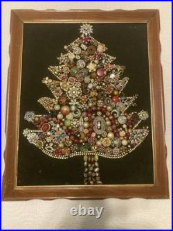 Vintage Framed Christmas Tree Brooch Jewelry Handmade Art Work