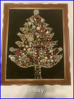 Vintage Framed Christmas Tree Brooch Jewelry Handmade Art Work