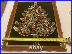 Vintage Framed Christmas Tree Brooch Jewelry Handmade Art Work