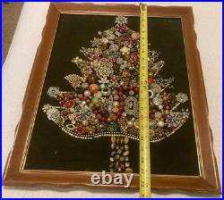 Vintage Framed Christmas Tree Brooch Jewelry Handmade Art Work