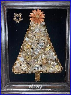 Vintage Framed Jeweled Christmas Tree Gold