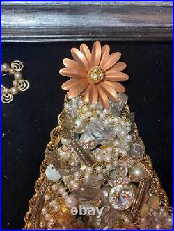 Vintage Framed Jeweled Christmas Tree Gold