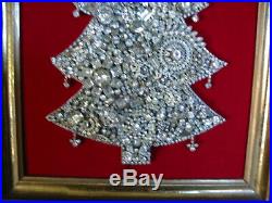 Vintage Framed Jeweled Rhinestone Christmas Tree Art