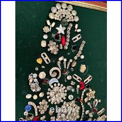Vintage Framed Jewelry Christmas Tree Picture Art 18x 14 Handmade Lights Up READ